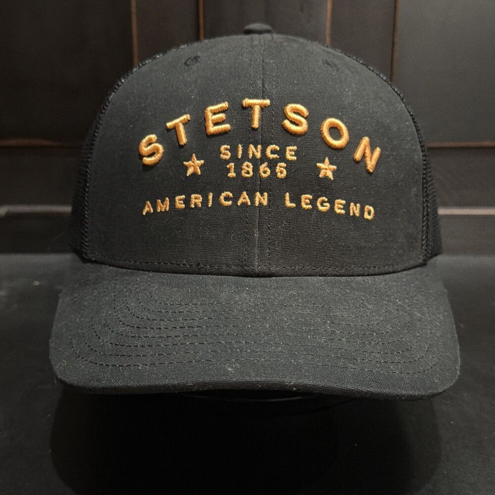Stetson American Legend Since 1865 Black Gold Trucker Hat Mesh Snapback Cap